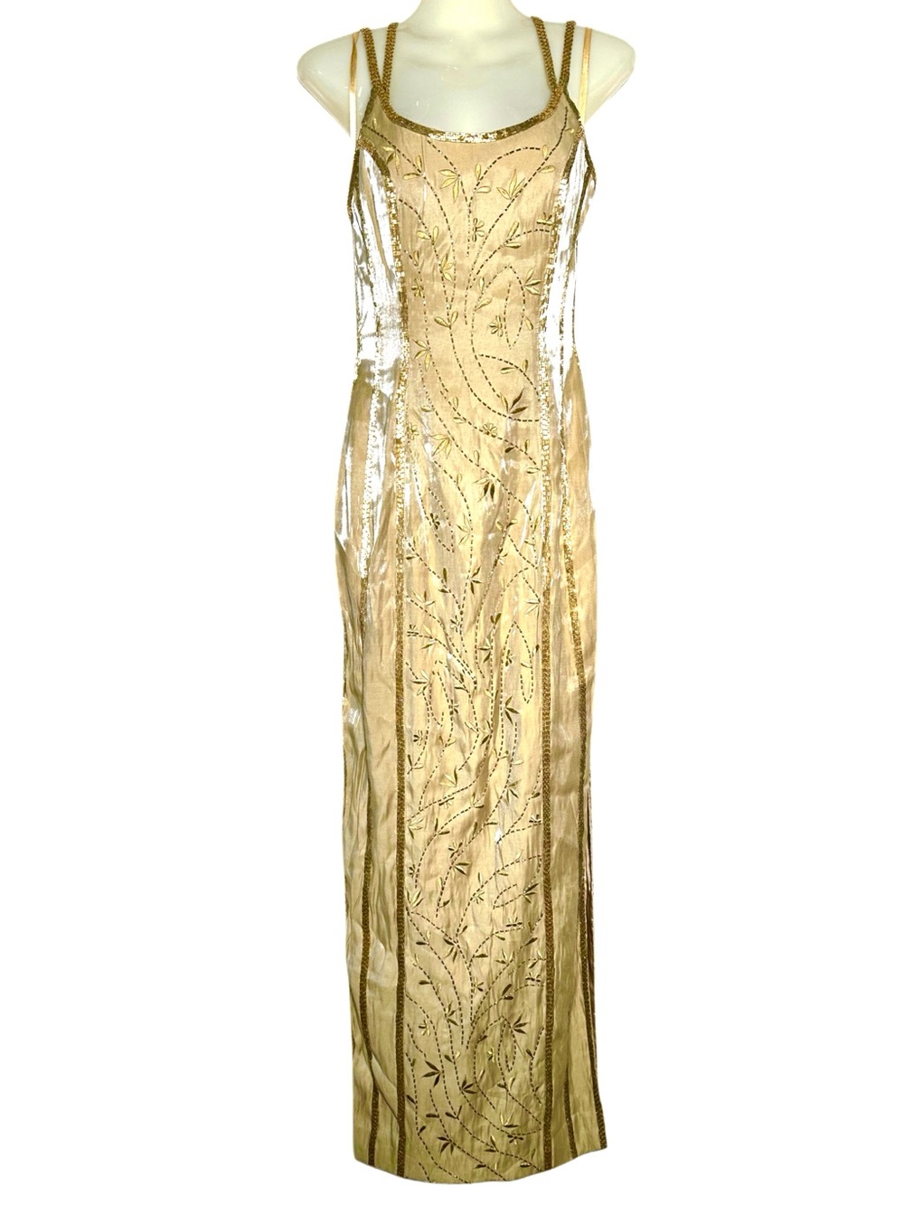 LIN’S FORMALS Y2K Gold 
Beaded Embellished Evening Prom Elegant Gown size 4